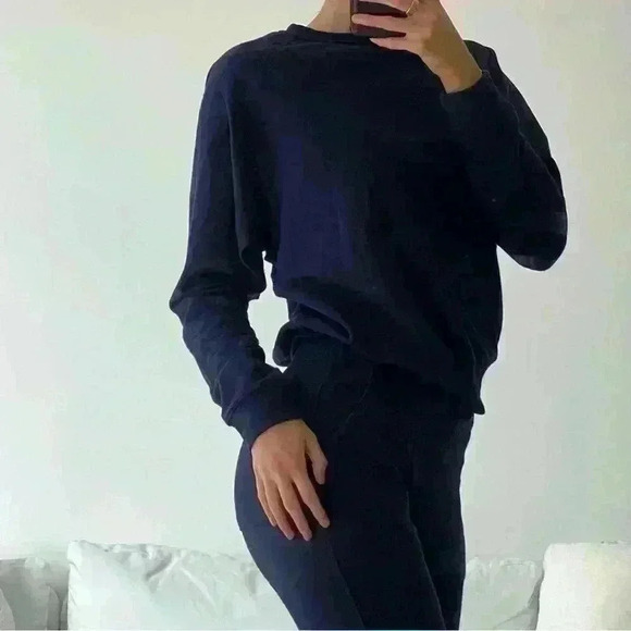 NWT Tate Jones Lounge Cozy Set Crew Sweatshirt + Side Slit Sweat Navy Si… - Picture 9 of 13